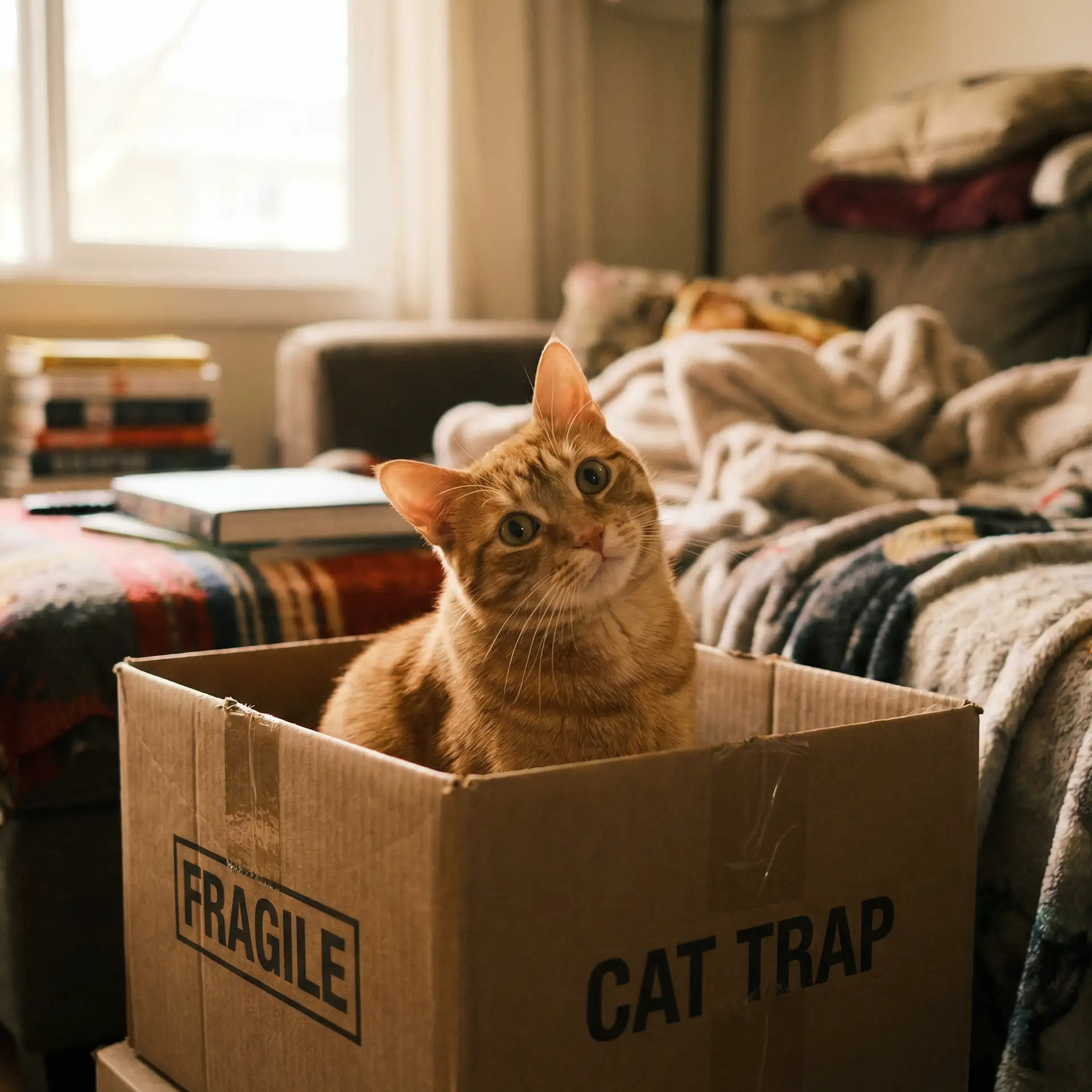 橘猫躲在纸箱里 - 新婚同事紧窄